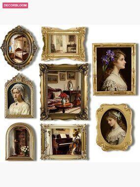 Gold Vintage Gallery Wall Frame Set 8 Pcs Resin Glass Baroque